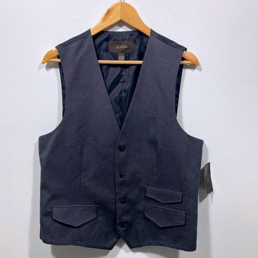 Tasso Elba Mens Vest Medium Charcoal Gray Suit Separates Dressy Layering‎ NEW